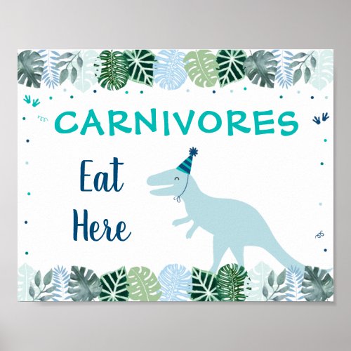 Blue Dinosaur Safari Carnivores Birthday Food Sign