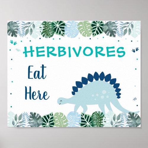 Blue Dinosaur Safari Herbivores Birthday Food Sign