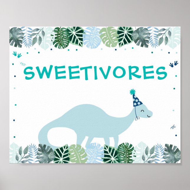 Blue Dinosaur Safari Sweetivores Birthday Sign (Front)
