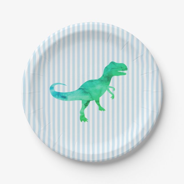 Blue Dinosaur Silhouette Trex Paper Plate (Front)