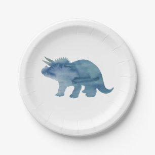 Blue Dinosaur Silhouette Triceratops Paper Plate
