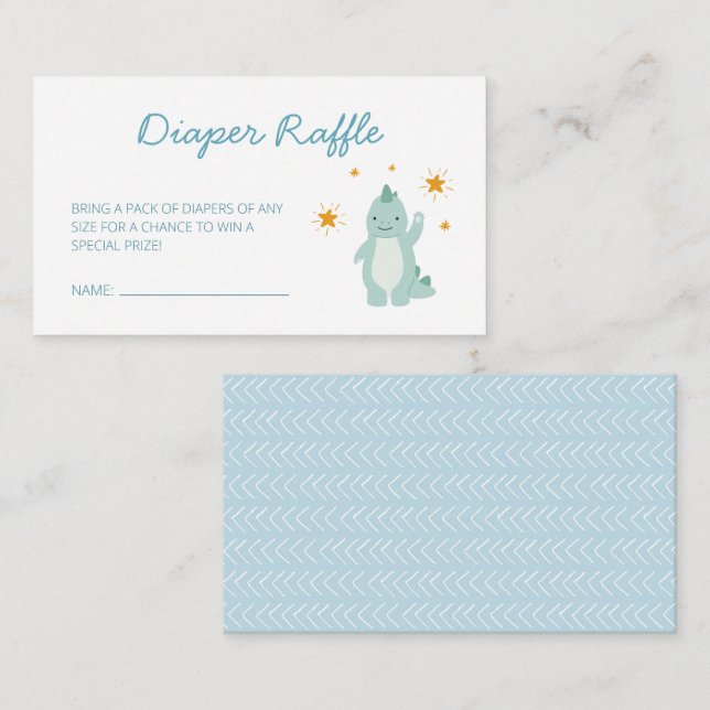 Blue Dinosaur Stars Boy Baby Diaper Raffle Enclosure Card (Front/Back)