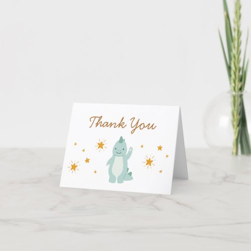Blue Dinosaur Stars Boy Baby Shower  Thank You Card