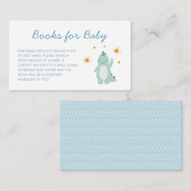 Blue Dinosaur Stars Boy Books for Baby Request Enclosure Card (Front/Back)