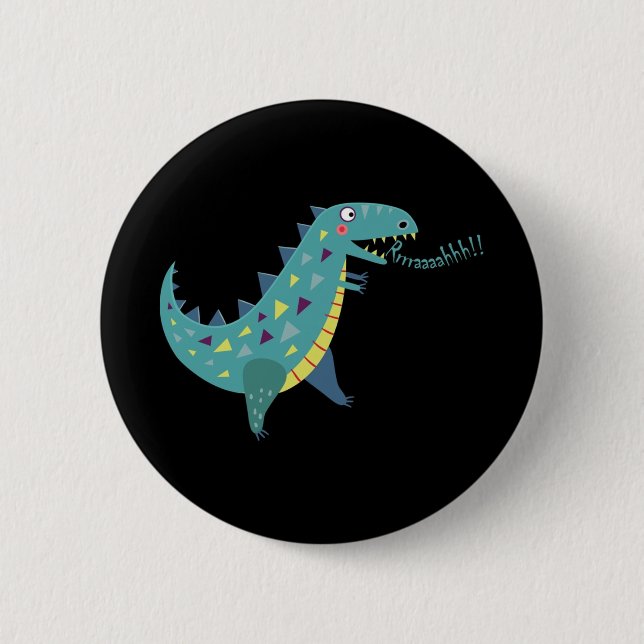 Blue Dinosaur T Rex Ba  Button (Front)