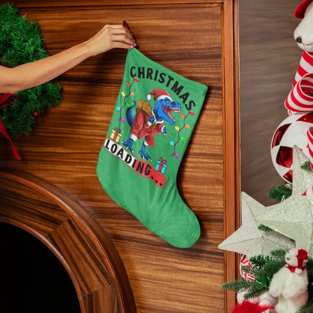 Blue Dinosaur T Rex Christmas Loading T-Shirt Small Christmas Stocking (Creator Uploaded)