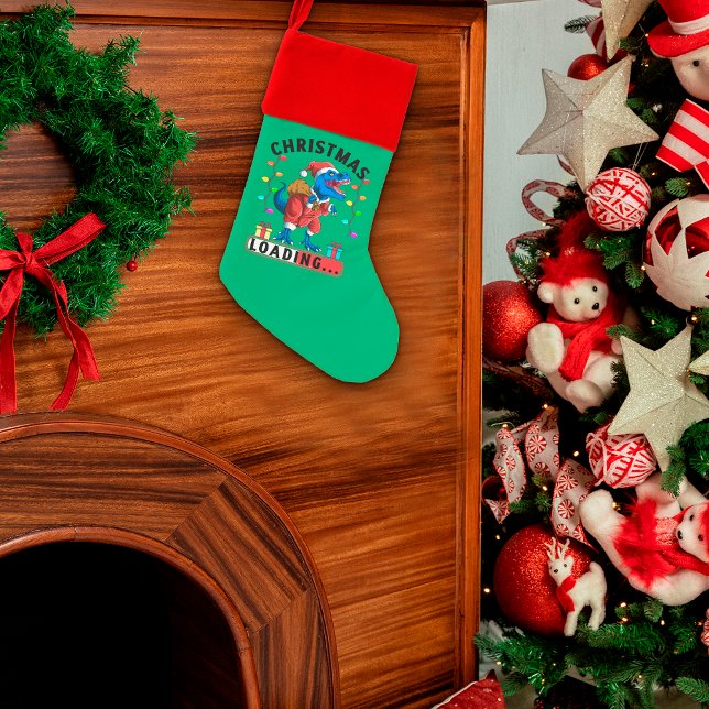 Blue Dinosaur T Rex Christmas Loading T-Shirt Stocking (Creator Uploaded)