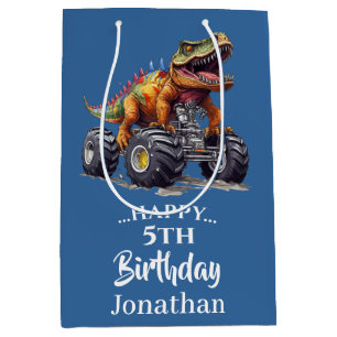 Blue Dinosaur T-Rex Monster Truck, Medium Gift Bag