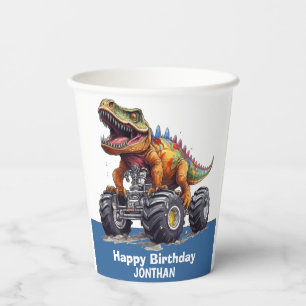 Blue Dinosaur T-Rex Monster Truck theme  Paper Cups