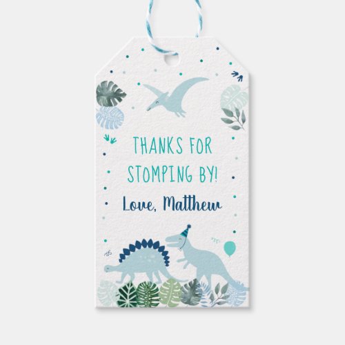 Blue Dinosaur Thanks For Stomping By Birthday Gift Tags