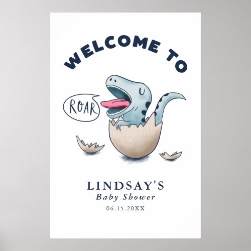 Blue Dinosaur Theme Baby Shower Welcome Sign