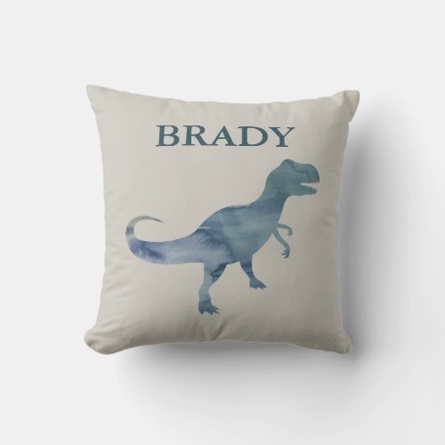 Blue Dinosaur Trex Custom Name Throw Pillow