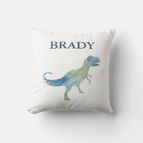 Blue Dinosaur Trex Custom Name Throw Pillow