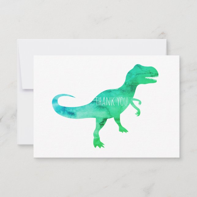 Blue Dinosaur Trex Flat Thank You Card (Front)
