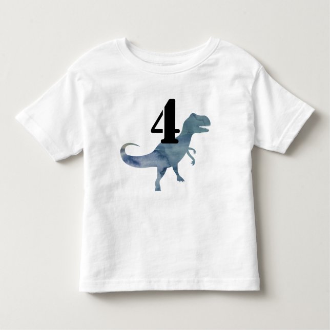 Blue Dinosaur Trex Four Birthday T-shirt (Front)
