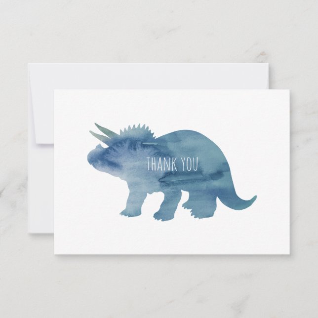 Blue Dinosaur Triceratops Flat Thank You Card (Front)
