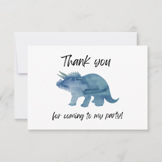Blue Dinosaur Triceratops Flat Thank You Card (Front)