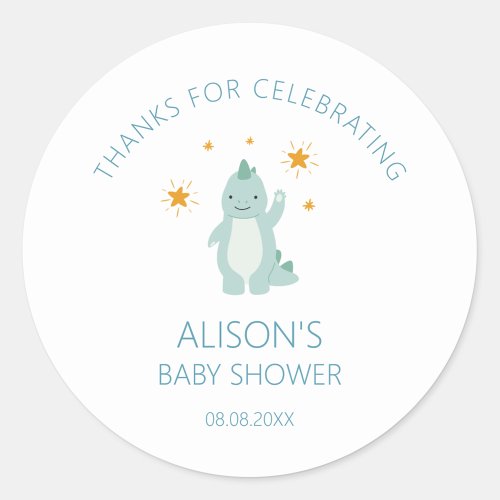 Blue Dinosaur Twinkle Star Baby Boy Classic Round Sticker
