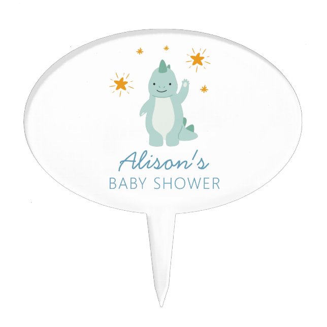 Blue Dinosaur Twinkle Star Baby Shower Boy Party Cake Topper (Front)