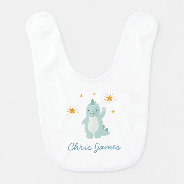 Blue Dinosaur Twinkle Star Boy Baby Bib (Front)