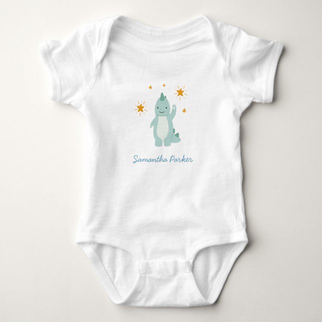 Blue Dinosaur Twinkle Star Boy Baby Bodysuit (Front)