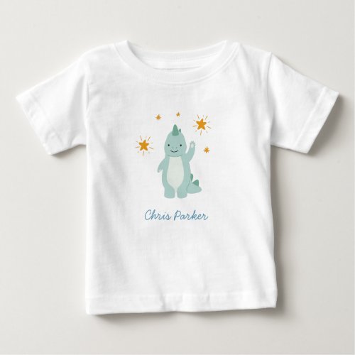 Blue Dinosaur Twinkle Star Boy  Baby T_Shirt