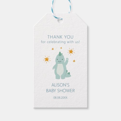 Blue Dinosaur Twinkle Stars Baby Boy Gift Tags