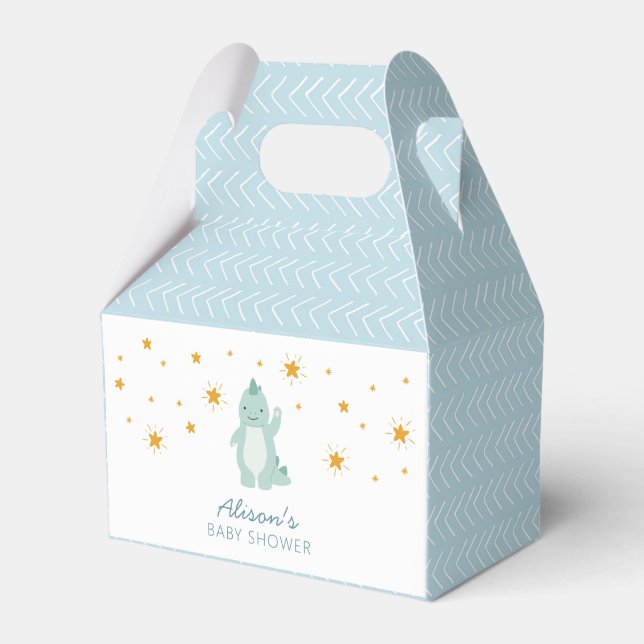 Blue Dinosaur Twinkle Stars Baby Boy Shower Favor Boxes (Front Side)