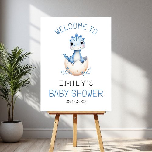 Blue Dinosaur Watercolor Baby Shower Welcome Sign by Pretty Girly Designs