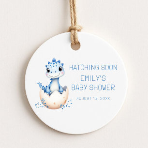 Blue Dinosaur Watercolor Hatching Soon Baby Shower Favor Tags