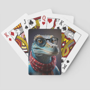 Blue dinosaur wearing a Christmas scarf Poker Cards