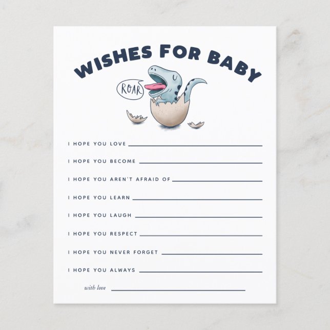 Blue Dinosaur Wishes for Baby Card (Front)