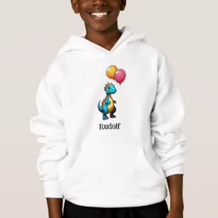 Blue dinosaur with balloons hoodie