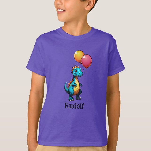 Blue dinosaur with balloons T-Shirt (Front)