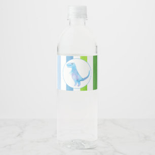 Blue Dinosaur with blue and green stripes Water Bottle Label