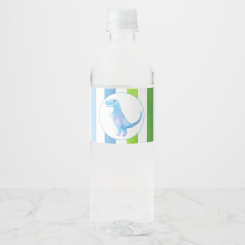Blue Dinosaur with blue and green stripes Water Bottle Label