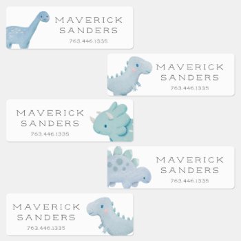 Blue Dinosaurs Kids Labels by NamiBear at Zazzle