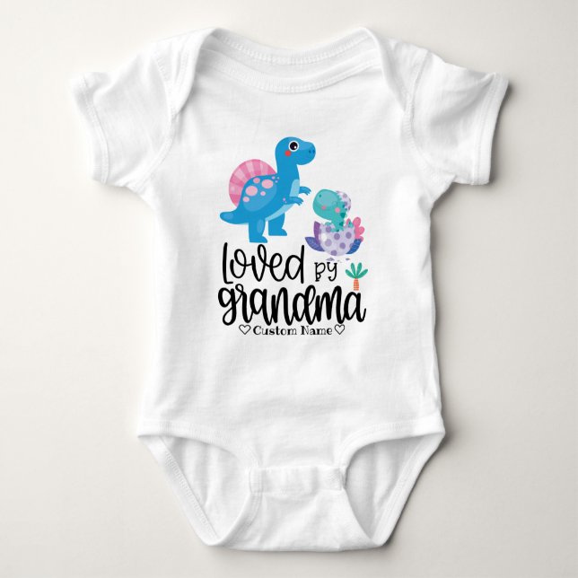 Blue Dinosaurs - Loved by Grandma Baby Bodysuit (Front)