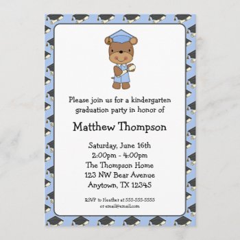Blue Diploma Bear Boy Graduation Invitation by WhimsicalPrintStudio at Zazzle