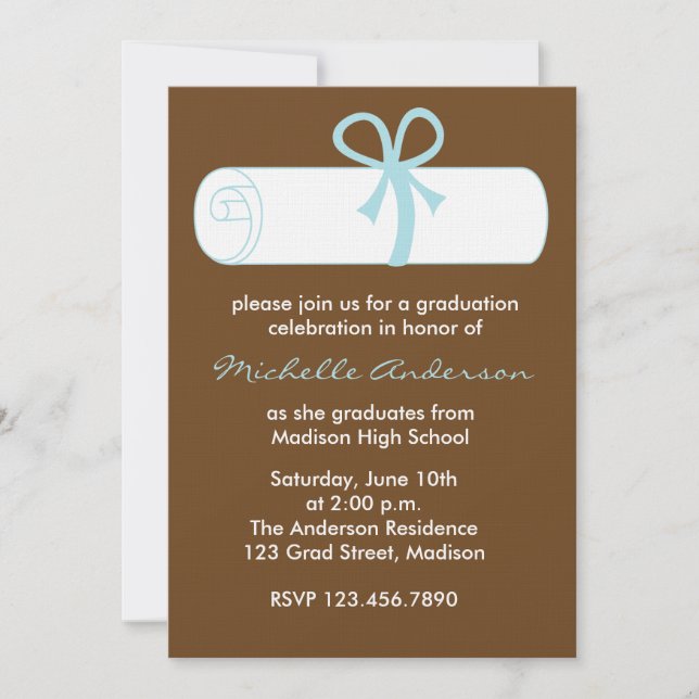 Blue Diploma Graduation Celebration Invitations (Front)