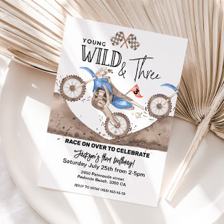 Blue Dirt Bike 3rd birthday Young WILD and THREE  Invitation
