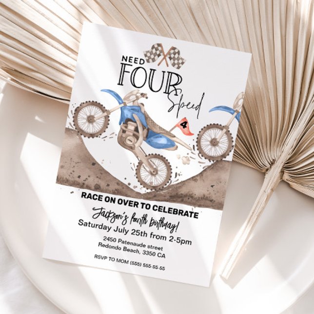 Blue Dirt Bike 4th birthday Need FOUR Speed  Invitation (Creator Uploaded)