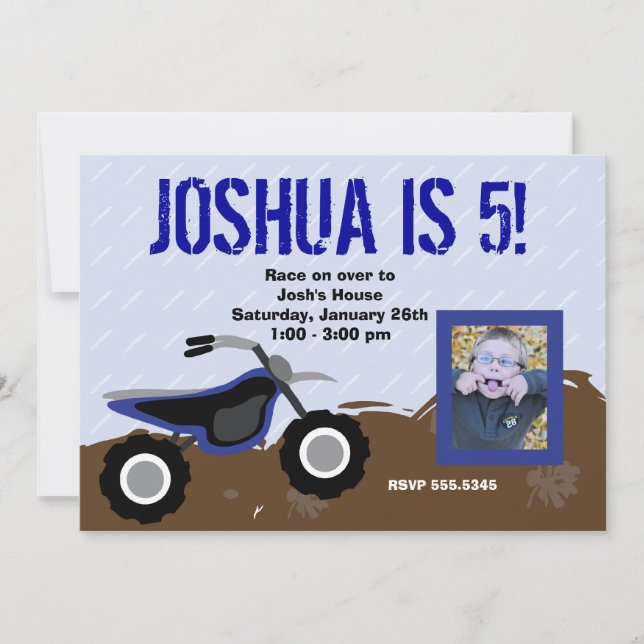 Blue Dirt Bike Birthday Invitation (Front)