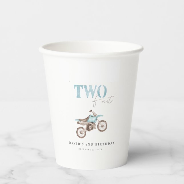 Blue Dirt Bike Birthday Paper Cups (Front)