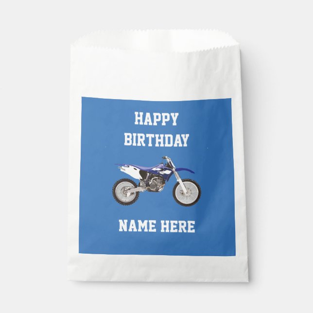Blue Dirt Bike Birthday Party Gift Favor Bags (Front)