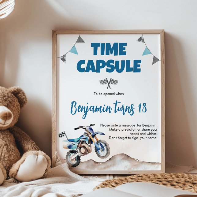 Blue Dirt Bike Boy Birthday Time Capsule Sign (Creator Uploaded)