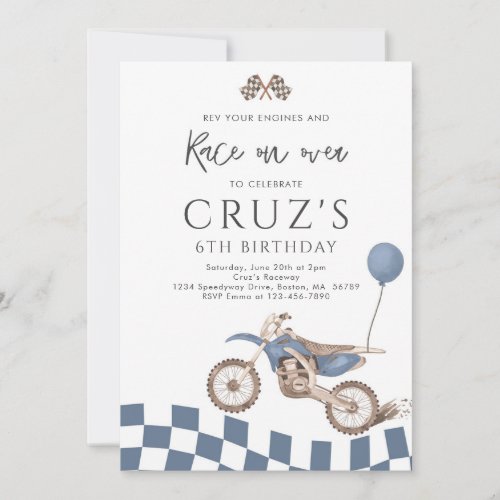 Blue Dirt Bike Boy Motocross Racing Birthday Party Invitation