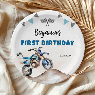 Blue Dirt Bike Fast One Boy Birthday Party Paper Plates