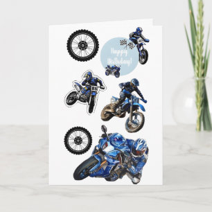 Blue Dirt Bike Racing Motorcycle Decals for Kids Card