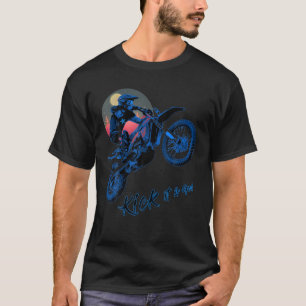 Blue Dirt Bike Rider Motorbike Racer Retro Sunset T-Shirt